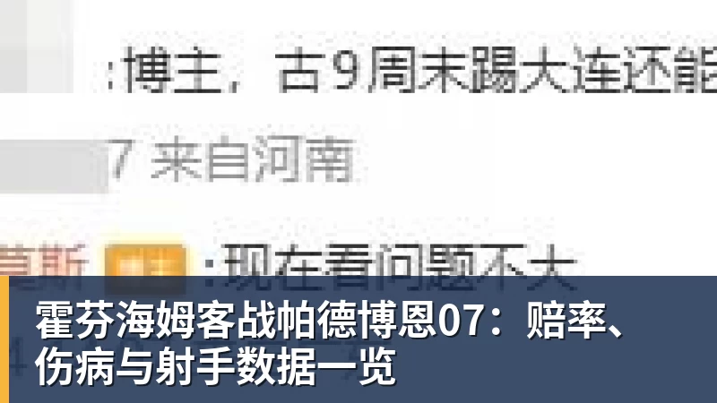 霍芬海姆客战帕德博恩07:赔率、伤病与射手数据一览