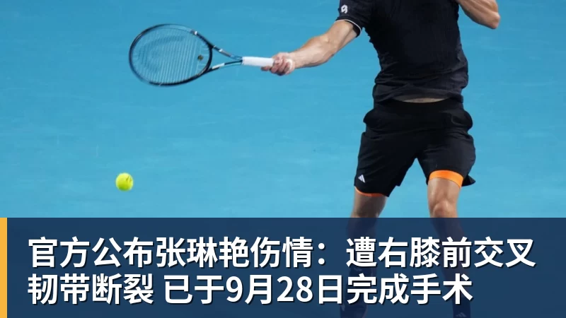 官方公布张琳艳伤情:遭右膝前交叉韧带断裂 已于9月28日完成手术